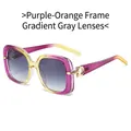 Square oversized sunglasses featuring purple and orange gradient frames and grey lenses - Purple Orange Frame / Gradient Grey Lenses