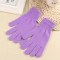 Adult knitted purple warm magic gloves with elastic ribbed cuffs for cold weather - One Size / Purple