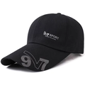 Men's black long brim baseball cap with 9V7 white sport lettering and dotted visor - Adjustable / Black