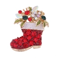 Broche botte de Noël scintillante avec strass rouges et verts sur métal doré - Or rouge