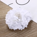 Detailed close-up of white silk peony flower hair clip for hanfu on a wooden surface - White