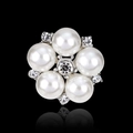 Elegant flower pearl brooch with sparkling rhinestones on a reflective black background - D007-A Simple Five-Petal Pearl