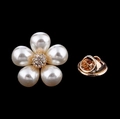 Elegant gold flower brooch featuring white pearl petals and a sparkling crystal center - Fox Shape Artificial Pearl and Rhinestone Style (AD162-A)