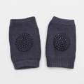Pair of navy blue breathable cotton baby crawling knee pads with anti-slip silicone dots - Dark Gray