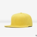 Men's solid yellow flat brim snapback baseball hat with adjustable strap closure - Yellow