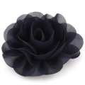 Detailed top view of a multilayered navy blue chiffon fabric flower hair clip accessory - Navy Blue (N+Metal Clip)