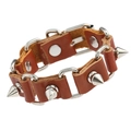 Brown punk leather bracelet with silver conical metal rivets and rings for men - Brown