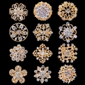 Broches coréennes dorées avec strass en 12 motifs floraux et géométriques variés - Style Doré Pierre Claire (AB165-B)
