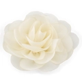 Macro detail of creamy white chiffon flower clip with soft layered fabric petals - Rice White (R+Metal Clip)