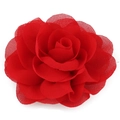 Red chiffon rose flower hair clip for kids featuring layered fabric petals on white background - Red (P+Metal Clip)