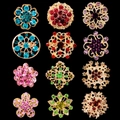 Lot de 12 broches dorées avec strass aux motifs variés de fleurs et de flocons de neige - Style Doré Pierre Colorée (AB165-C)