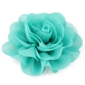 Detailed view of handmade cyan blue chiffon flower accessory with delicate soft petals - Turquoise (L+Metal Clip)