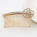 Elegant gold alloy hair comb featuring a sparkling rhinestone rose flower design - Rose Flower Style (5723) / Gold