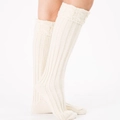 Creamy white cable knit over-knee leg warmers with vertical stripe patterns - Ivory