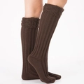 Dark coffee brown cable knit leg warmers with vertical ribs and fold-over cuffs - Dark Coffee