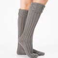 Grey knitted cable stitch leg warmers and knee-high boot liners for women - Medium Grey