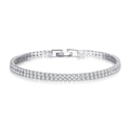 Elegante bracciale tennis argento a doppia fila con scintillanti zirconi rotondi - 2 File Argentato 2mm / Argento