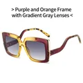 Gafas de sol cuadradas de gran tamaño con montura degradada en violeta y naranja - Montura Degradada Púrpura Amarilla Lentes Grises