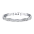 Elegante bracciale tennis a tre file di zirconi argento con catena elastica - 3 File Argentato 2mm / Argento
