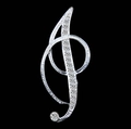 Silver treble clef brooch with shimmering crystal rhinestones on a black background - Letter I / Silver