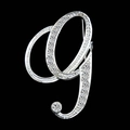 Silver number 9 brooch set with sparkling clear crystals on a black background - Letter G / Silver