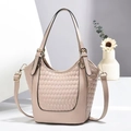 Gesteppte beige Henkeltasche mit Metallbeschlägen und verstellbarem Schultergurt für Damen - Khaki