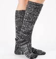 Thick knit over-knee Christmas socks in black and white mixed yarn with cozy texture - Black/White