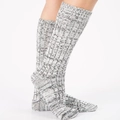 Thick marled black and white chunky knit socks with ribbed texture for winter warmth - White/Black