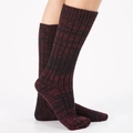 Thick knit red and black mixed thermal home socks in warm winter wool style - Black/Wine Red