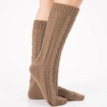 Thick cable knit leg warmers in dark brown, stylish knee-high winter boot socks for women - Old Khaki