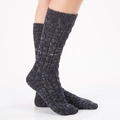 Thick cable knit Christmas crew socks in marled grey with textured thermal wool finish - Navy Blue/Light Gray
