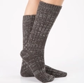 Thick dark gray ribbed knit thermal socks for winter shown on model at mid-calf length - Dark Gray/Light Gray