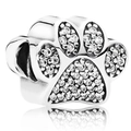 Charm in argento con impronta di zampa e cristalli per bracciali fai-da-te - Zampa / Argento