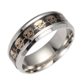 Punk style men's ring featuring golden skulls on a black band and silver polished edges - US 6 / Black Gold
