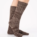 Thick knit Christmas floor socks in dark brown marl with vertical ribbed texture - Dark Coffee/Beige
