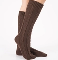 Deep brown cable knit leg warmers in a warm knee-high design for winter comfort - Dark Coffee