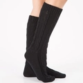 Solid black cable knit leg warmers in a stylish mid-calf length for winter comfort - Black