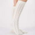 Cozy white cable knit over-knee leg warmers with soft wool-like texture for winter - White