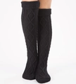 Knee-high black cable-knit leg warmers with diamond pattern and ribbed cuffs - Black