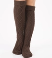 Deep brown cable knit over-knee leg warmers for women with ribbed elastic cuffs - Dark Coffee