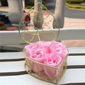 Pink soap roses in a heart-shaped golden iron basket for Mother's Day gift - Pink