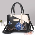 Elegante bolso blanco y negro con bordado de peonía azul y colgante de estrella - Estilo 1-Negro