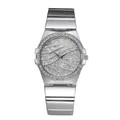 Luxury silver stainless steel watch with diamond-encrusted bezel and wavy texture dial - Silver