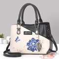 Sac à main brodé pivoine noir et blanc avec pendentif feuille et perle élégant - Style 2-Noir