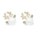 Elegant gold reindeer stud earrings featuring white pearls and micro-inlaid cubic zirconia - Gold