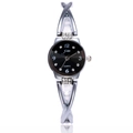 Damen-Armbanduhr aus Silber mit schwarzem Zifferblatt und Kristall-Indizes - Silbernes Band Schwarzes Zifferblatt