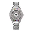 Silver metal watch with diamond pavé dial and rainbow gemstone bezel for women - Silver Steel (Colored Diamonds)