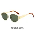 Lunettes de soleil ovales rétro avec monture dorée et verres vert foncé pour hommes - Monture Dorée Lentille Vert Foncé