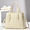 Elegant beige pebbled leather tote bag with square stitching and gold hardware details - Off-white
