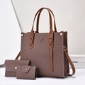 3-delige set bruine stoffen draagtas met lederen riemen en goudkleurige details - Eén Maat(26x11x25cm) / Bruin